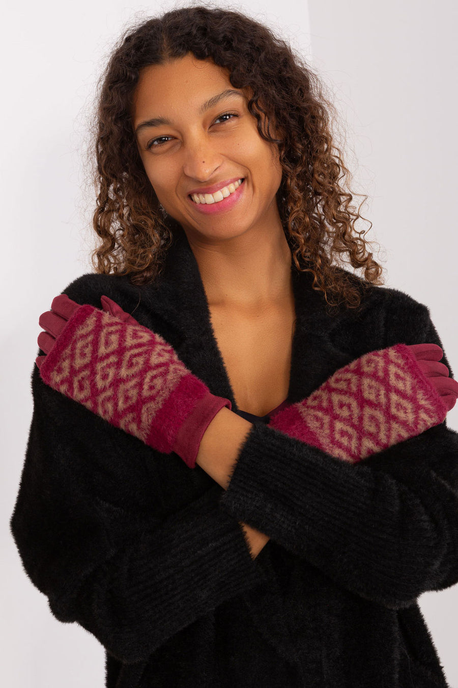 AT Burgundy Cotton Knitted Gloves