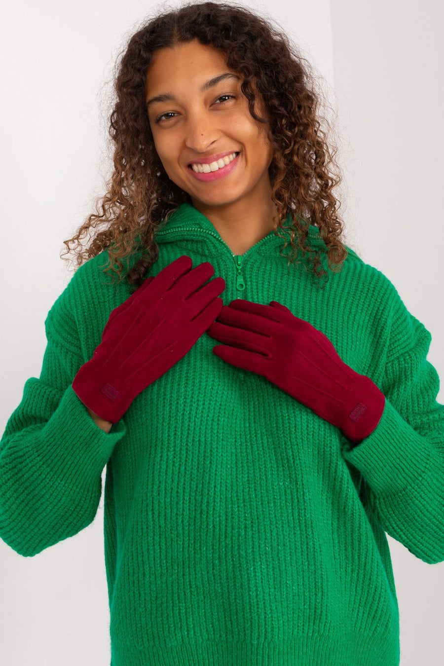 AT Burgundy Cotton Gloves with Embroidery