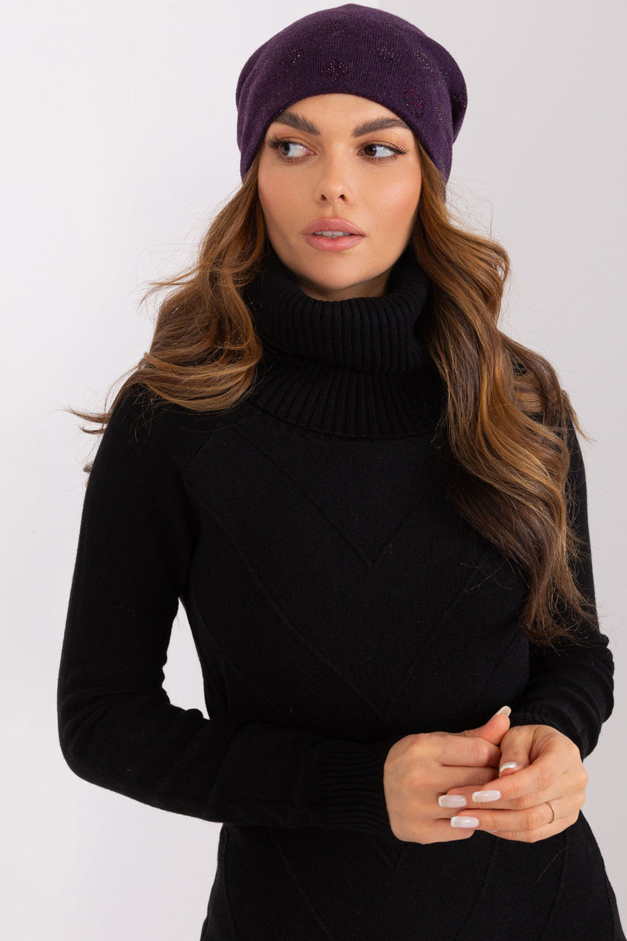 AT Dark Violet Acrylic Beanie Hat