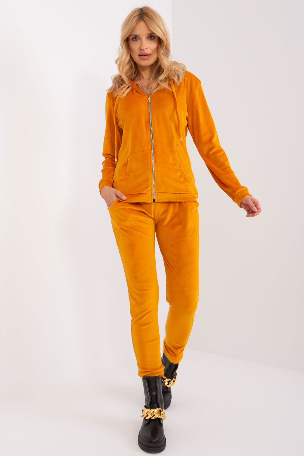 Relevance Dark Yellow Viscose Velvet Long Sleeve Co-Ord Set