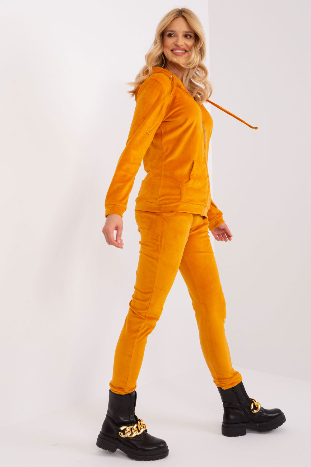 Relevance Dark Yellow Viscose Velvet Long Sleeve Co-Ord Set - view 2