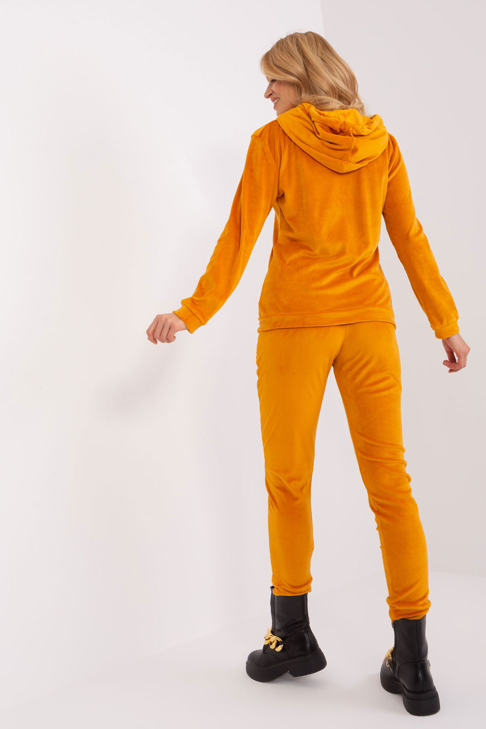 Relevance Dark Yellow Viscose Velvet Long Sleeve Co-Ord Set - view 3