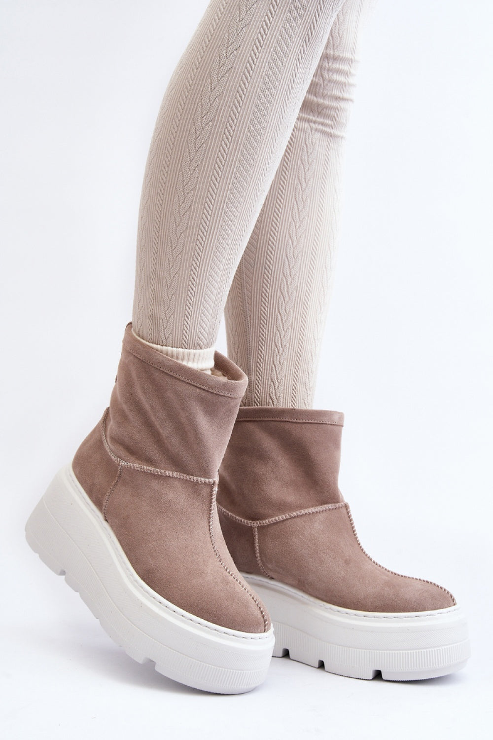 Step In Style Zazoo Beige Leather Platform Wedge Ankle Boots