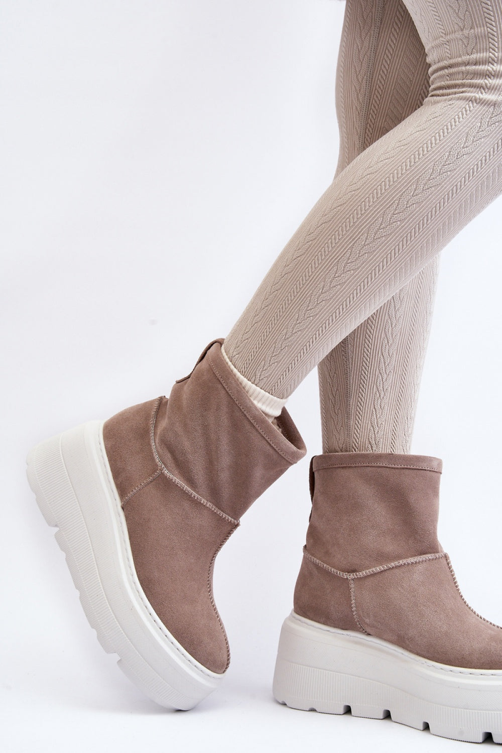 Step In Style Zazoo Beige Leather Platform Wedge Ankle Boots - view 2