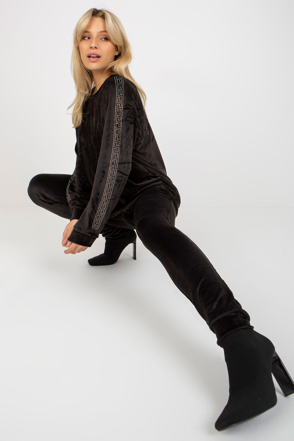 Relevance Black Round Neck Velvet Long Sleeve Co-Ord Set - view 2