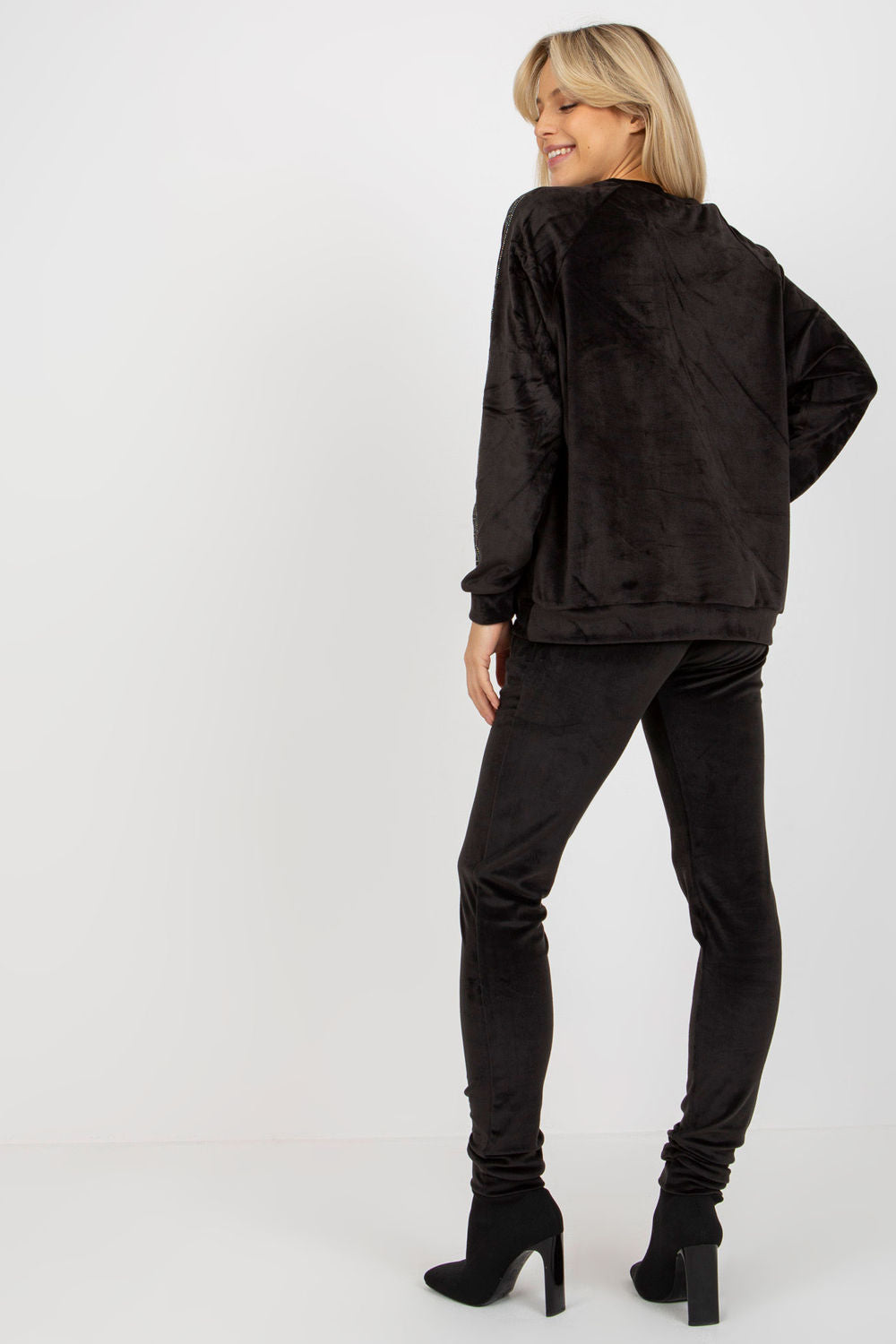 Relevance Black Round Neck Velvet Long Sleeve Co-Ord Set - view 3