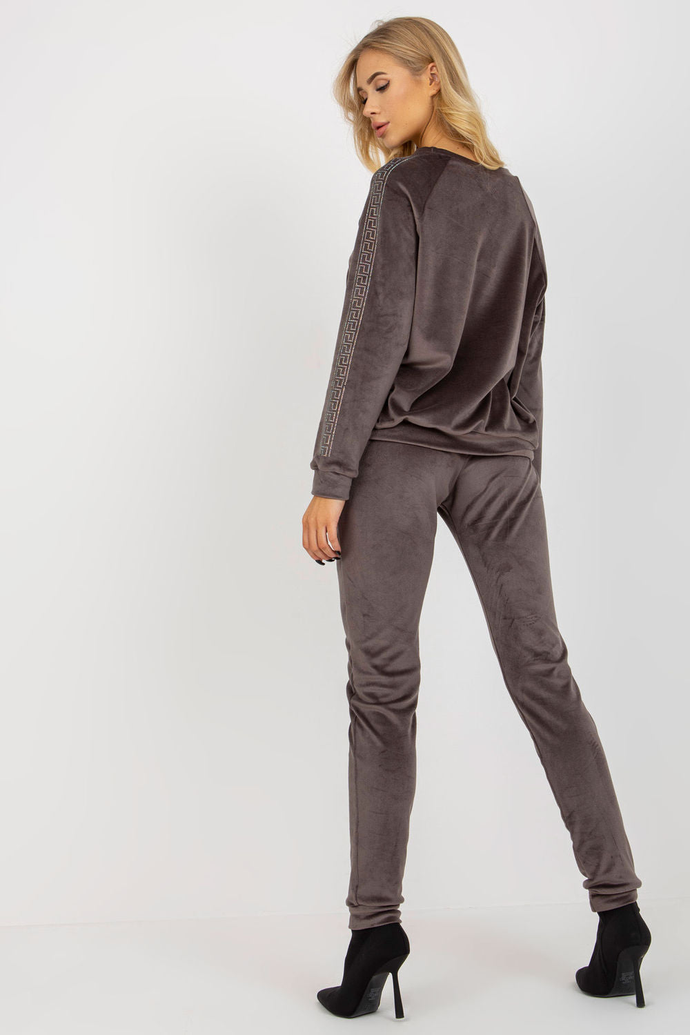 Relevance Dark Grey Round Neck Velvet Long Sleeve Co-Ord Set - view 2