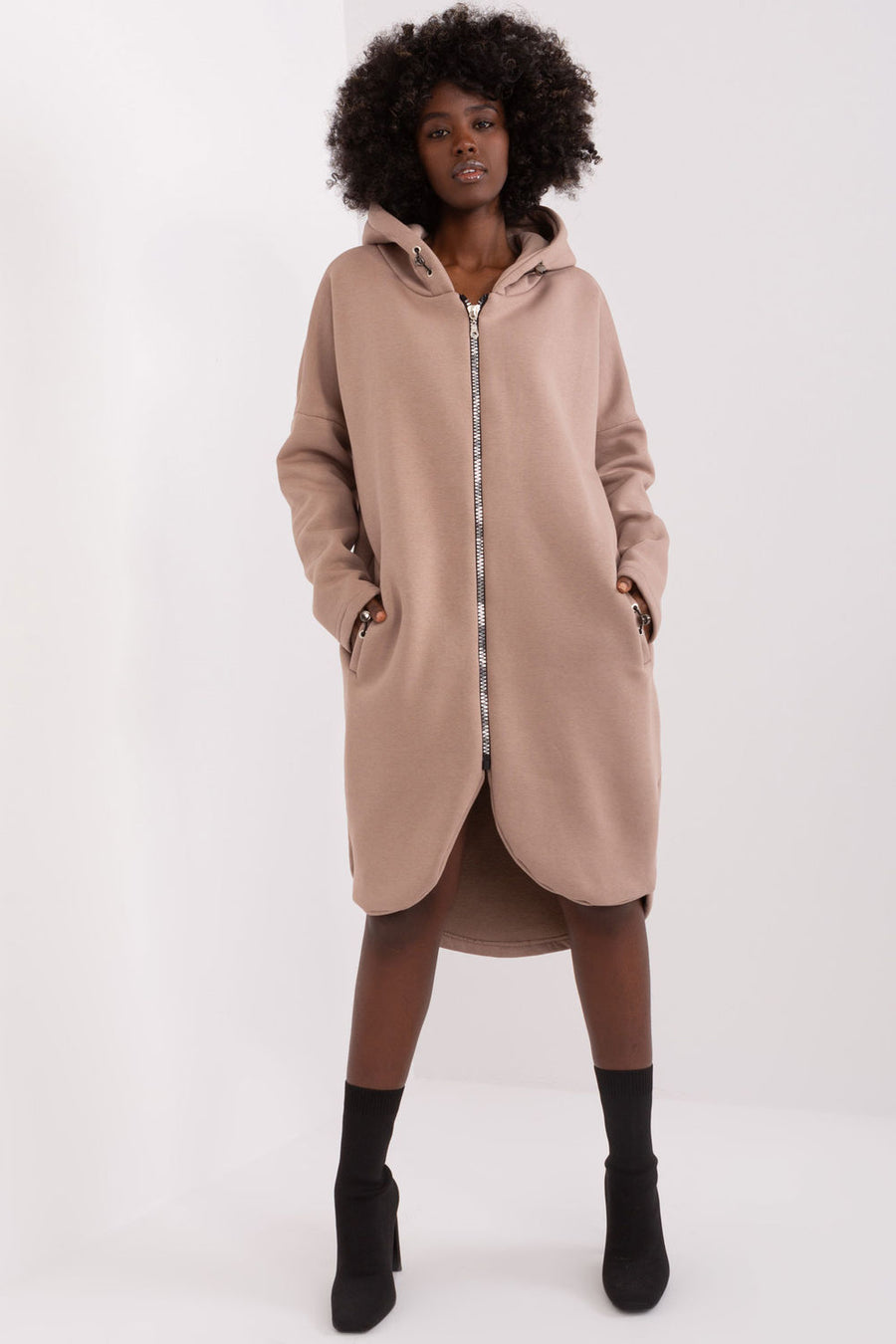 Relevance Dark Beige Hooded Zip Up Sweatshirt