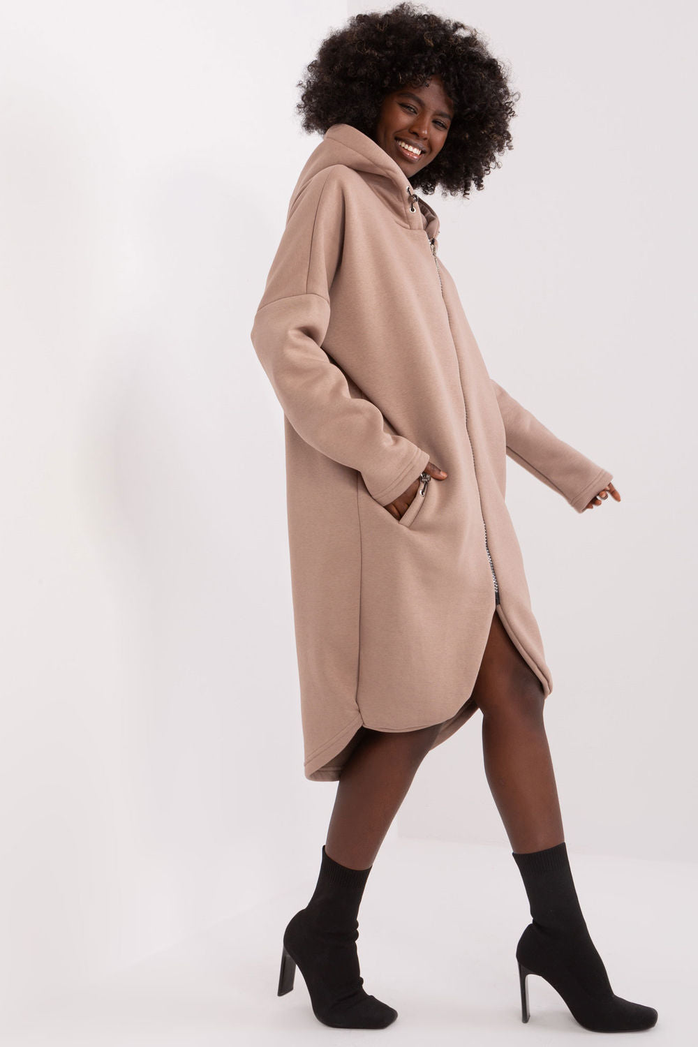 Relevance Dark Beige Hooded Zip Up Sweatshirt - view 2