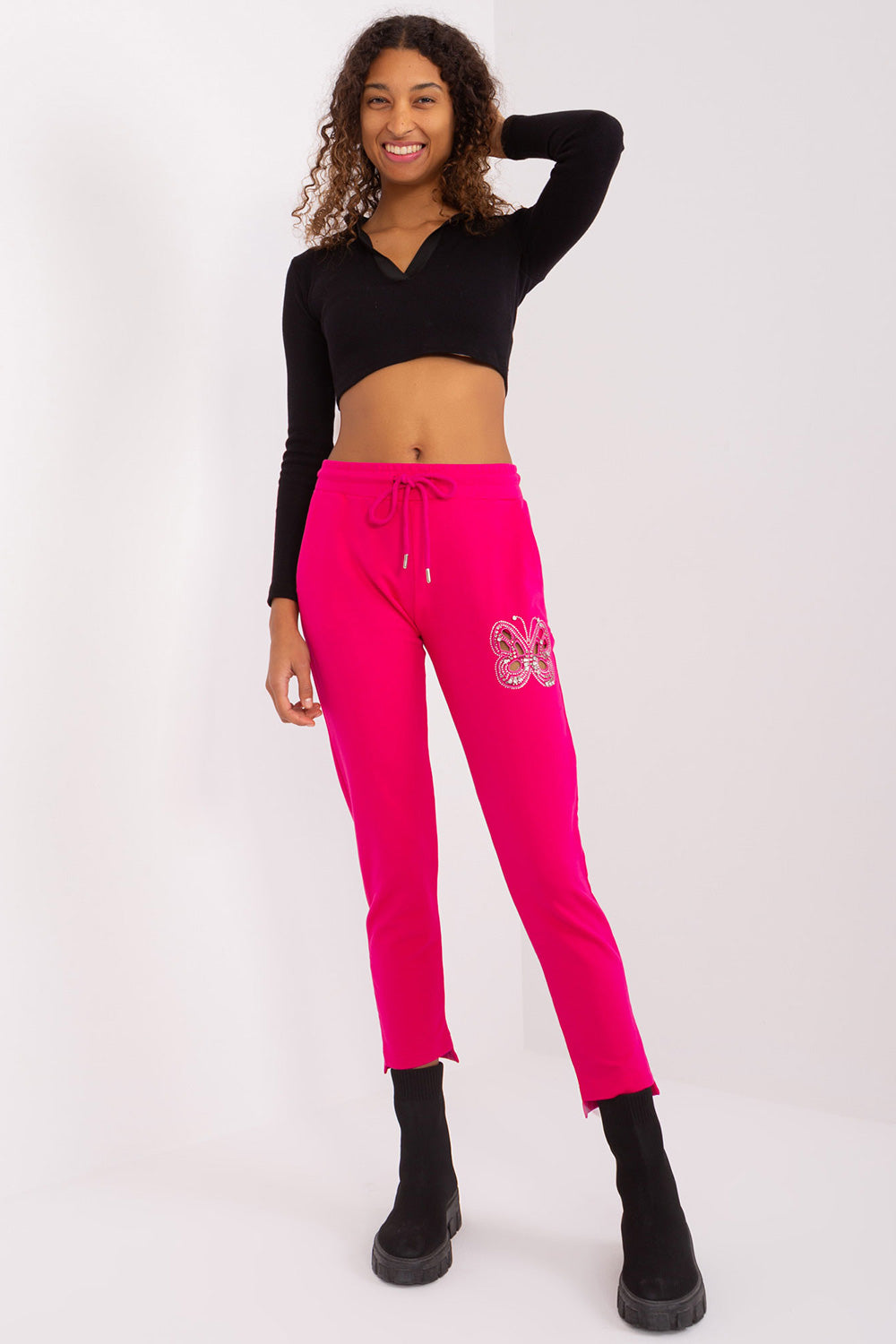 Relevance Fuchsia High Waisted Cotton Joggers - view 3
