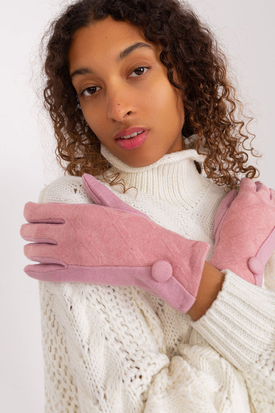AT Light Pink Cotton Gloves with Buttons