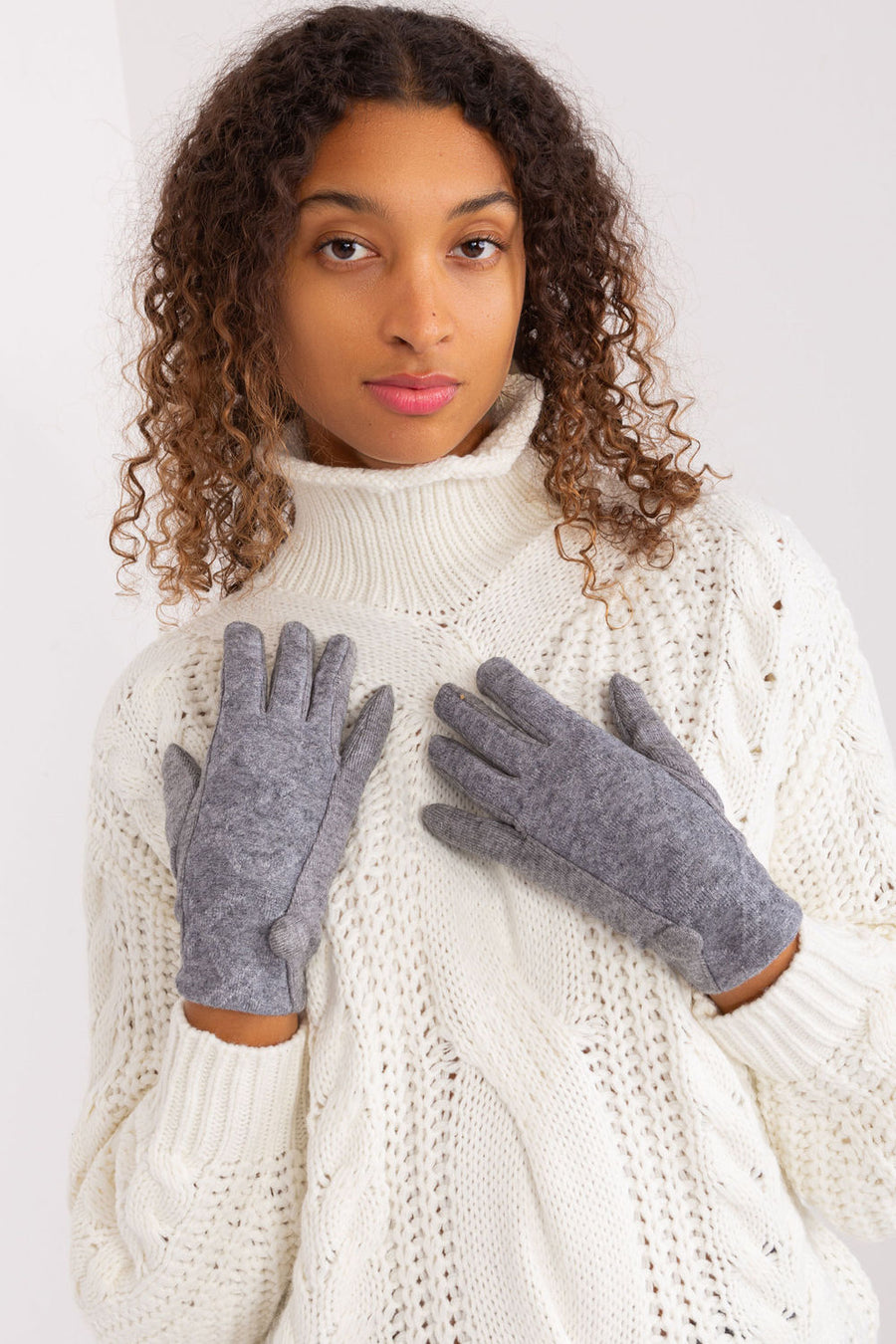 AT Dark Grey Cotton Gloves with Buttons