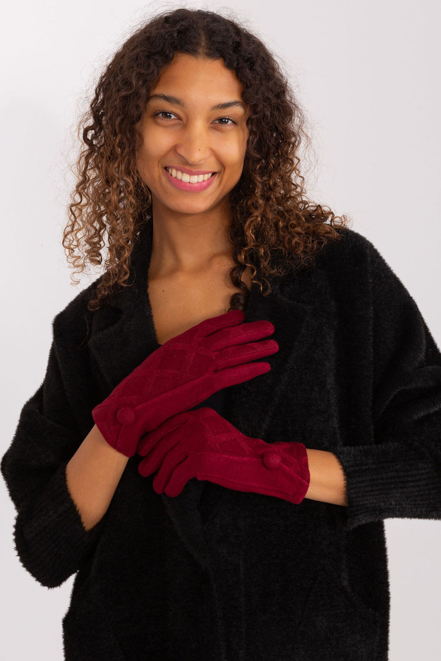 AT Burgundy Gloves with Buttons