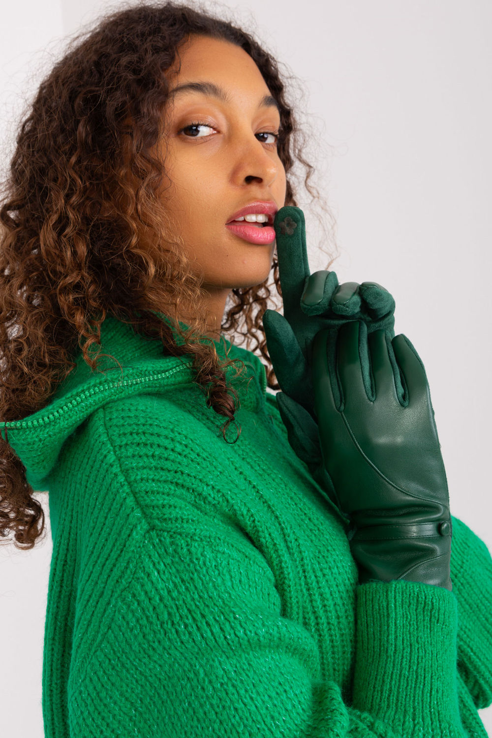 AT Dark Green Gloves with Buttons - view 4