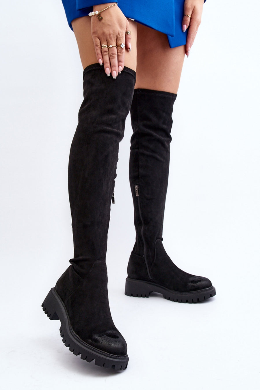 Step In Style Black Faux Suede Warm Lined Over The Knee Boots