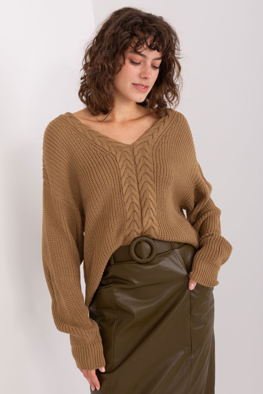 Badu Camel V-Neck Long Sleeve Jumper