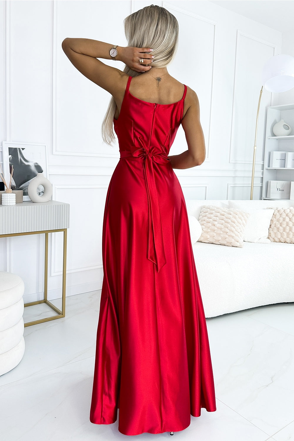 Numoco Juliet Red Satin Maxi Dress - view 2