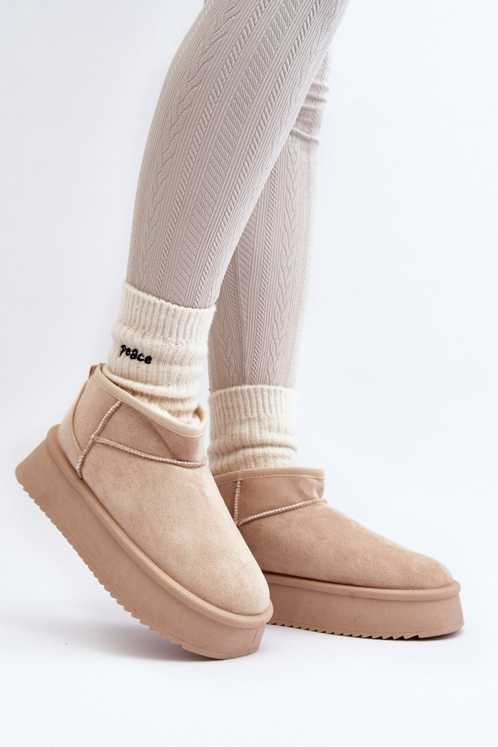 Step In Style Caliksa Beige Faux Suede Warm Lined Snow Boots