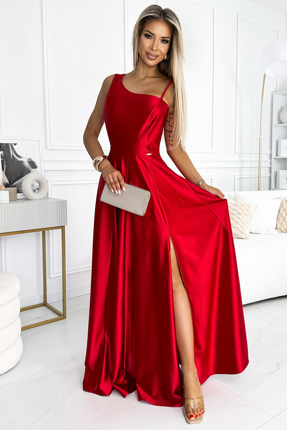 Numoco Red Satin Maxi Dress