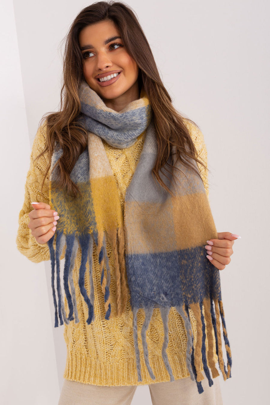 AT Dark Yellow Loose Fit Polyester Shawl
