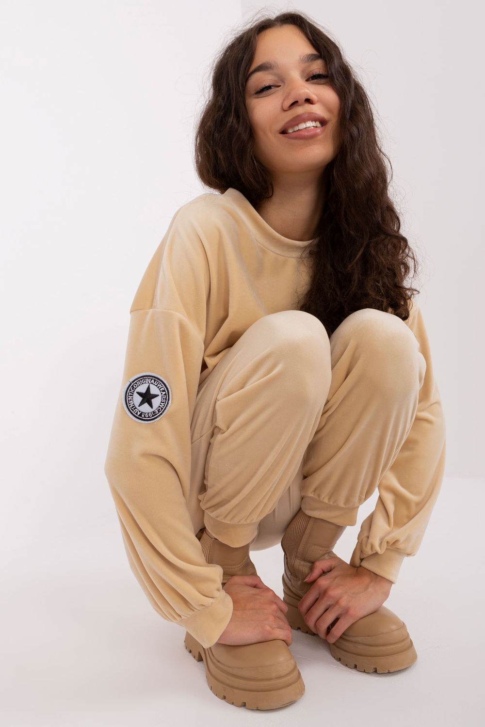 Italy Moda Beige Velvet Long Sleeve Co-Ord Set - view 3