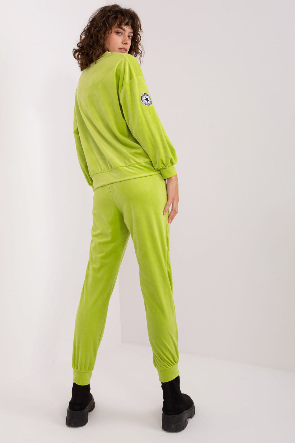 Italy Moda Lime Velvet Long Sleeve Co-Ord Set - view 3