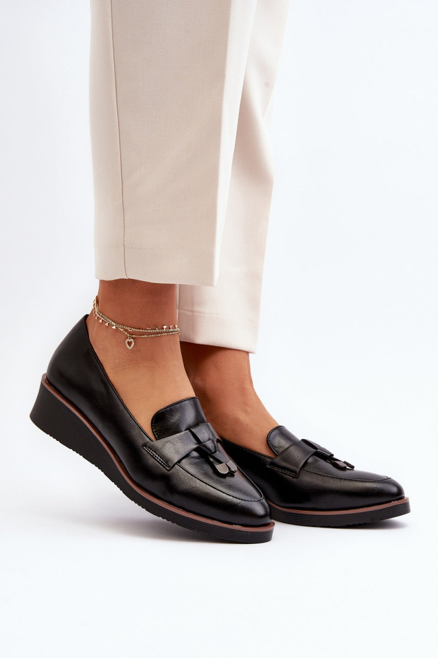 Step In Style Miliret Black Faux Leather Wedge Shoes