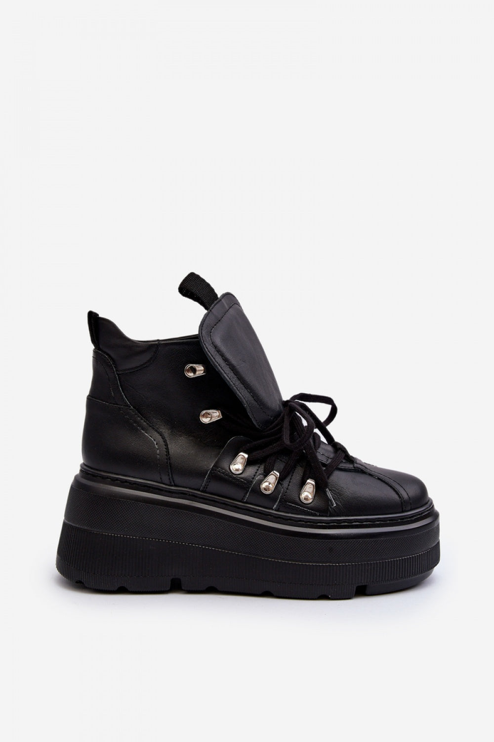 Step In Style Black Leather Platform Trainers - view 3