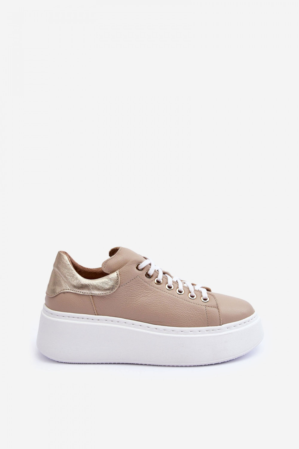 Step In Style Beige Leather Platform Lace Up Trainers - view 3