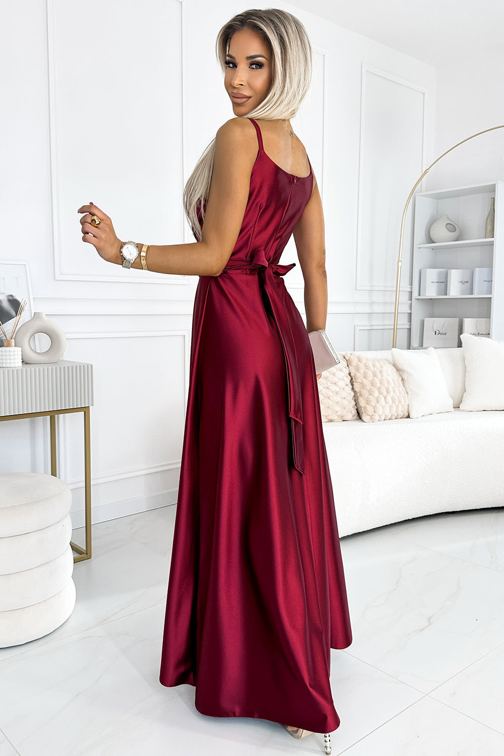Numoco Juliet Burgundy Satin Maxi Dress - view 2