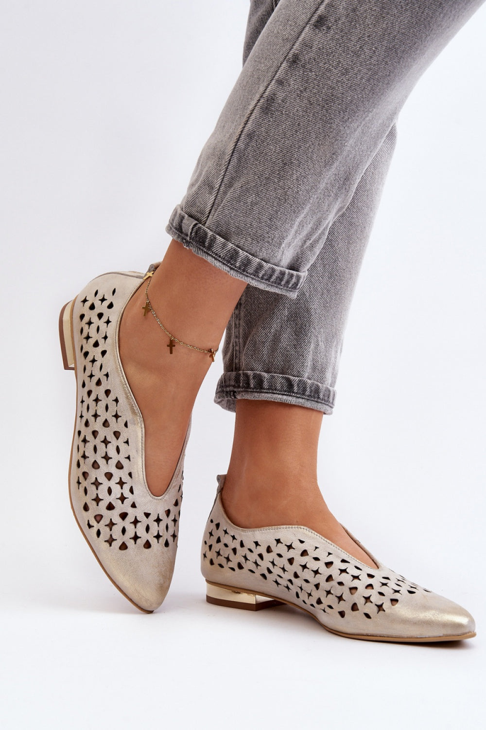 Step In Style Zazoo Gold Openwork Leather Ballet Flats - view 2