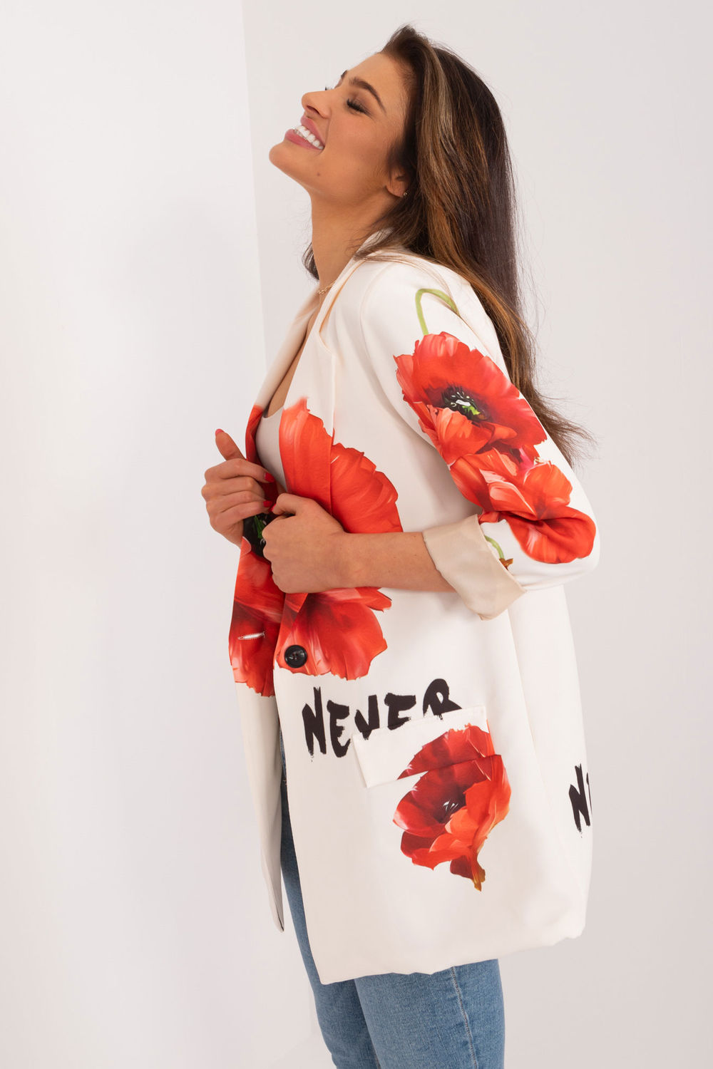 Italy Moda Ecru Floral Long Sleeve Jacket - view 2