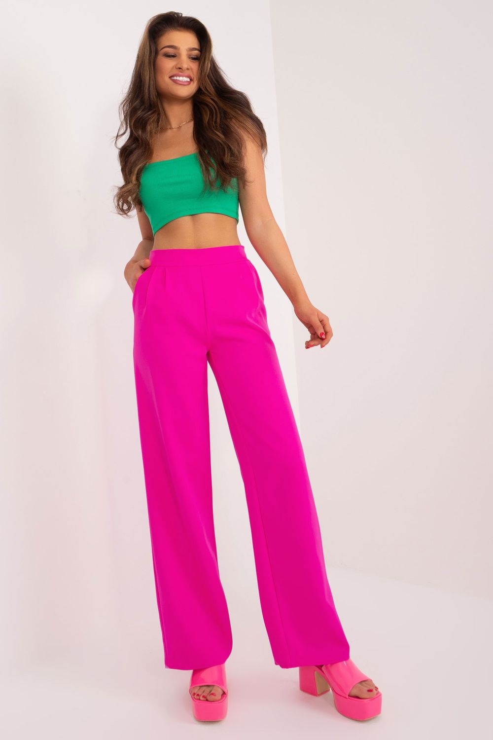 Rue Paris Fuchsia High Waisted Trousers