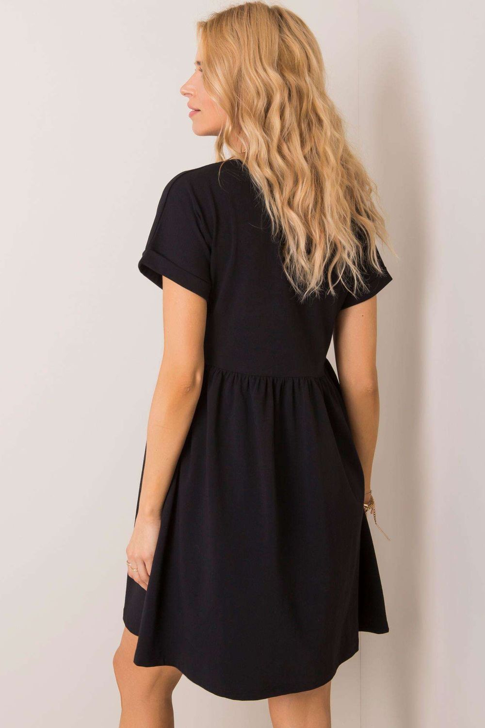 Rue Paris Black Flared Short Sleeve Dress - view 2