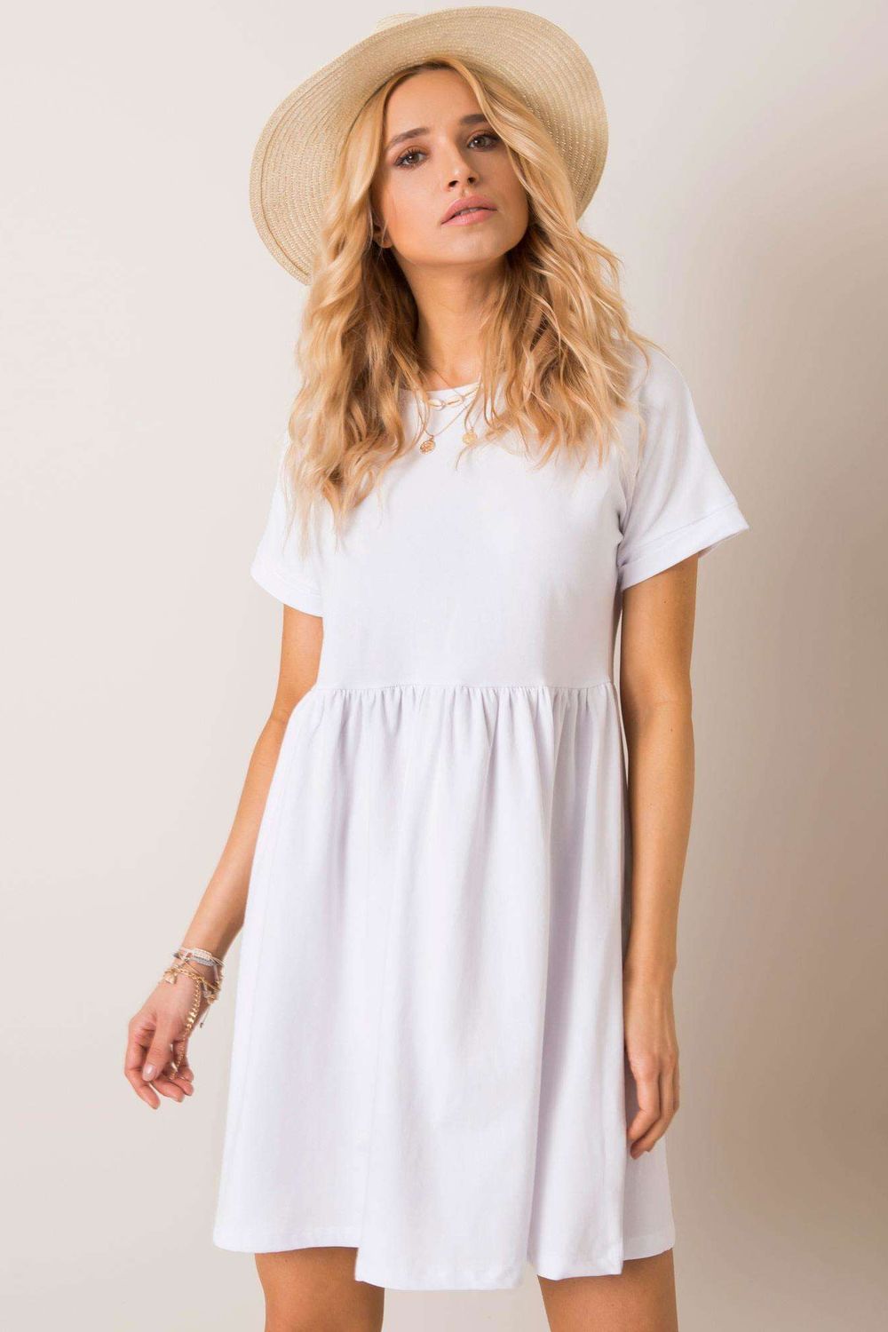 Rue Paris White Flared Short Sleeve Dress