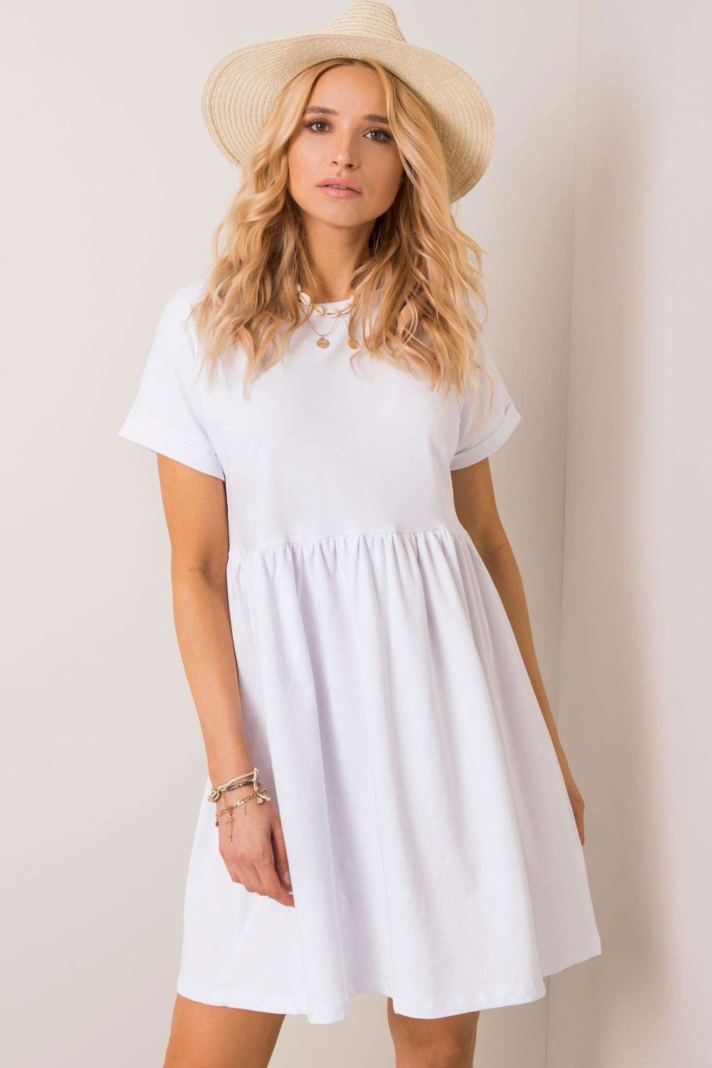 Rue Paris White Flared Short Sleeve Dress - view 2
