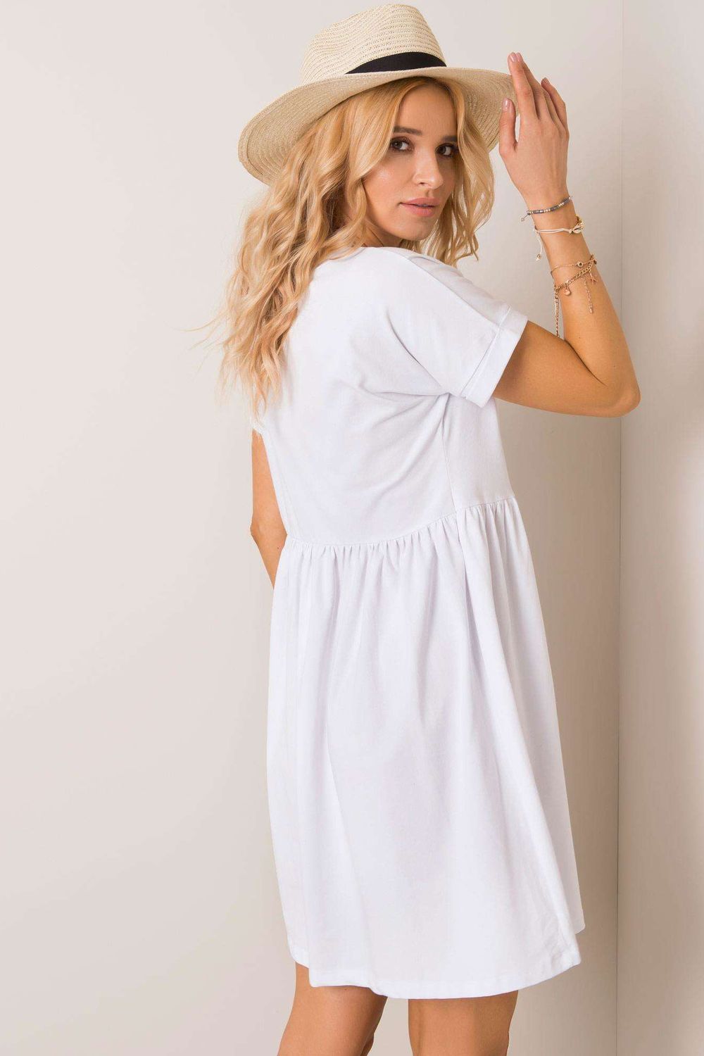 Rue Paris White Flared Short Sleeve Dress - view 3