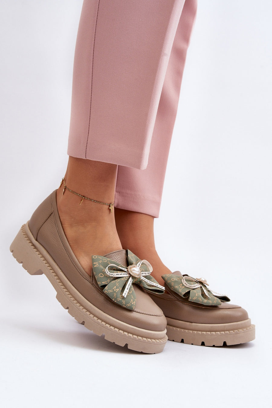 Step In Style Laura Messi Beige Leather Flat Moccasins