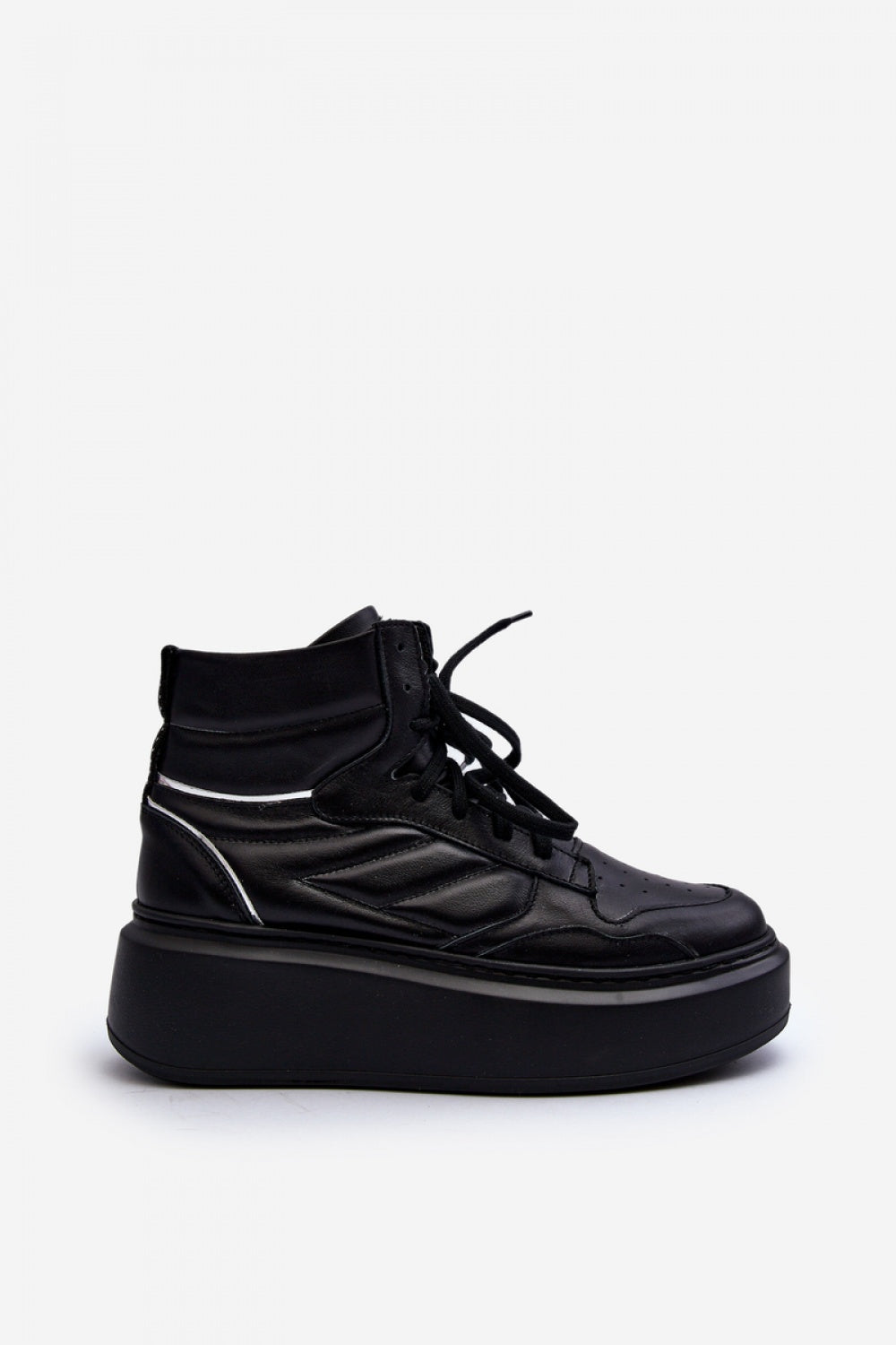 Step In Style Black Leather Platform Trainers - view 3