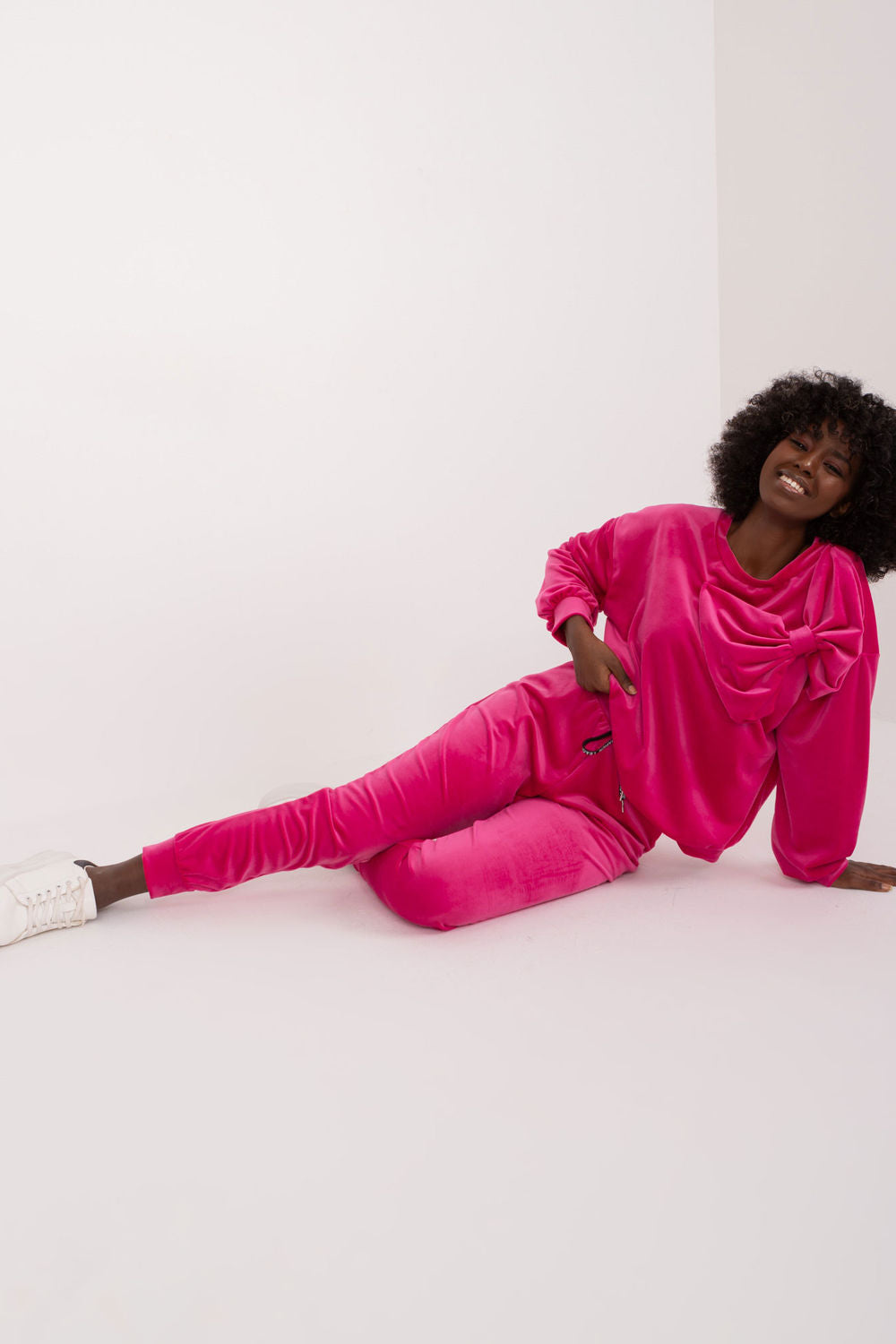 Italy Moda Fuchsia Velvet Long Sleeve Co-Ord Set