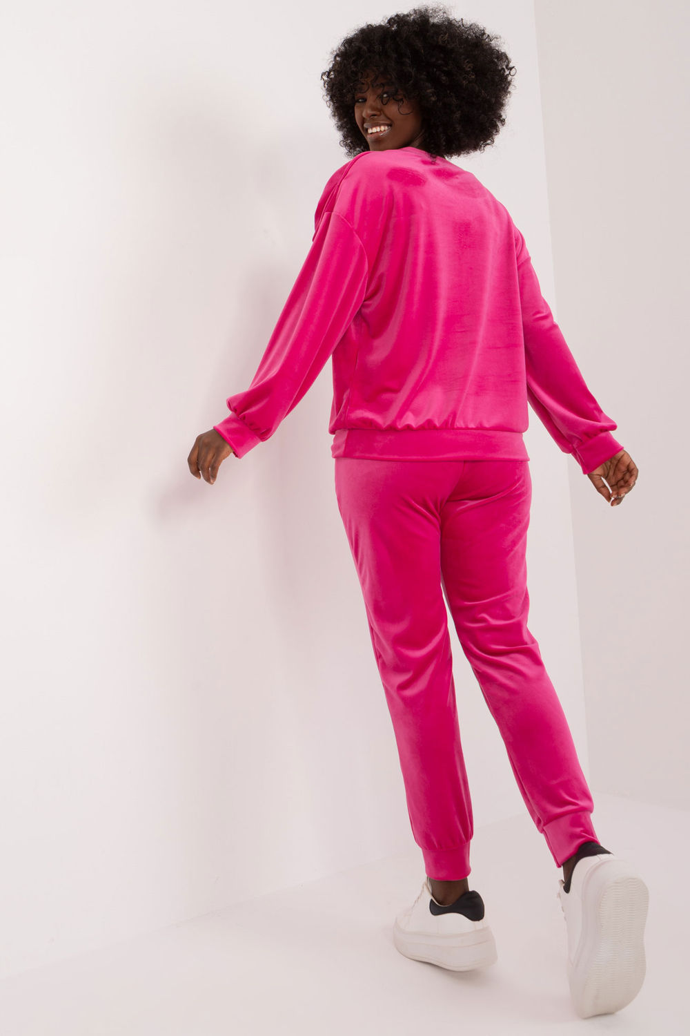 Italy Moda Fuchsia Velvet Long Sleeve Co-Ord Set - view 3