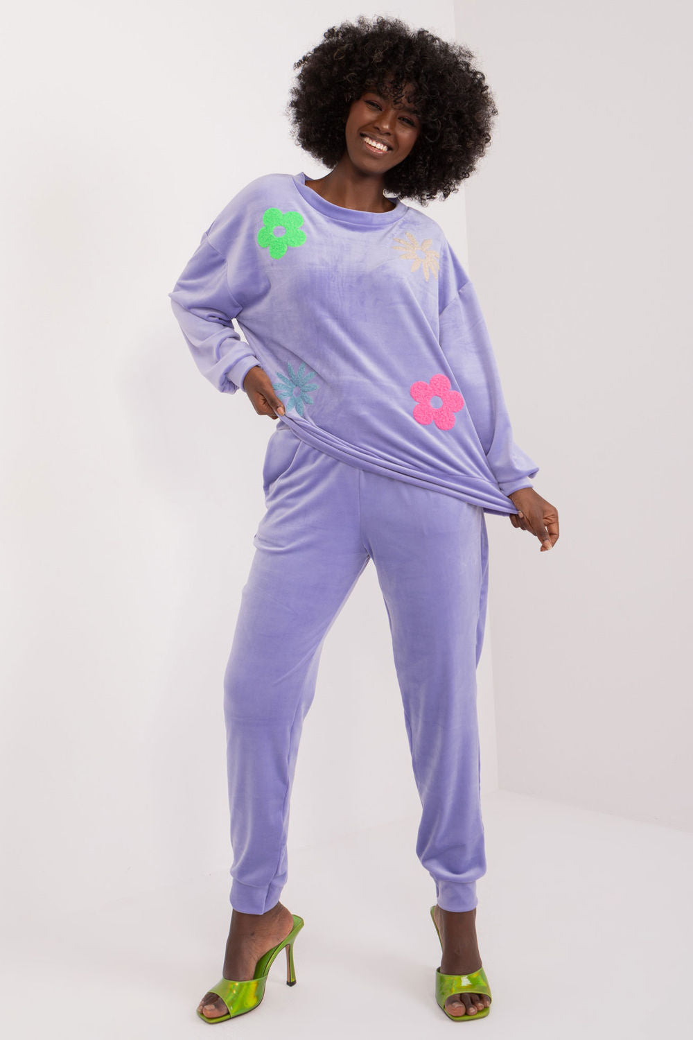 Italy Moda Light Violet Velvet Co-Ord Set