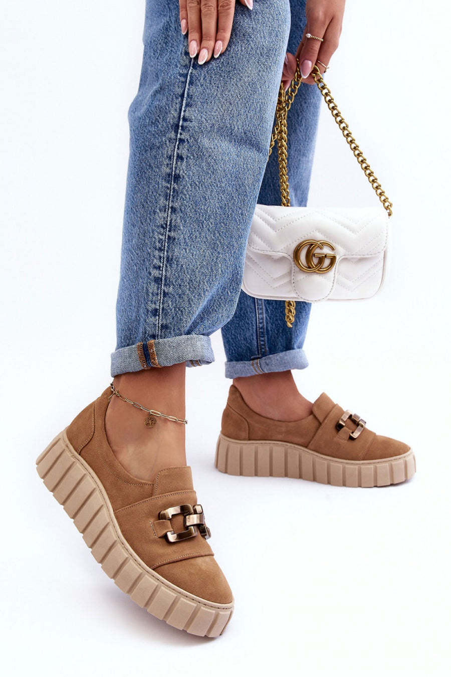 Step In Style Dark Beige Leather Platform Shoes