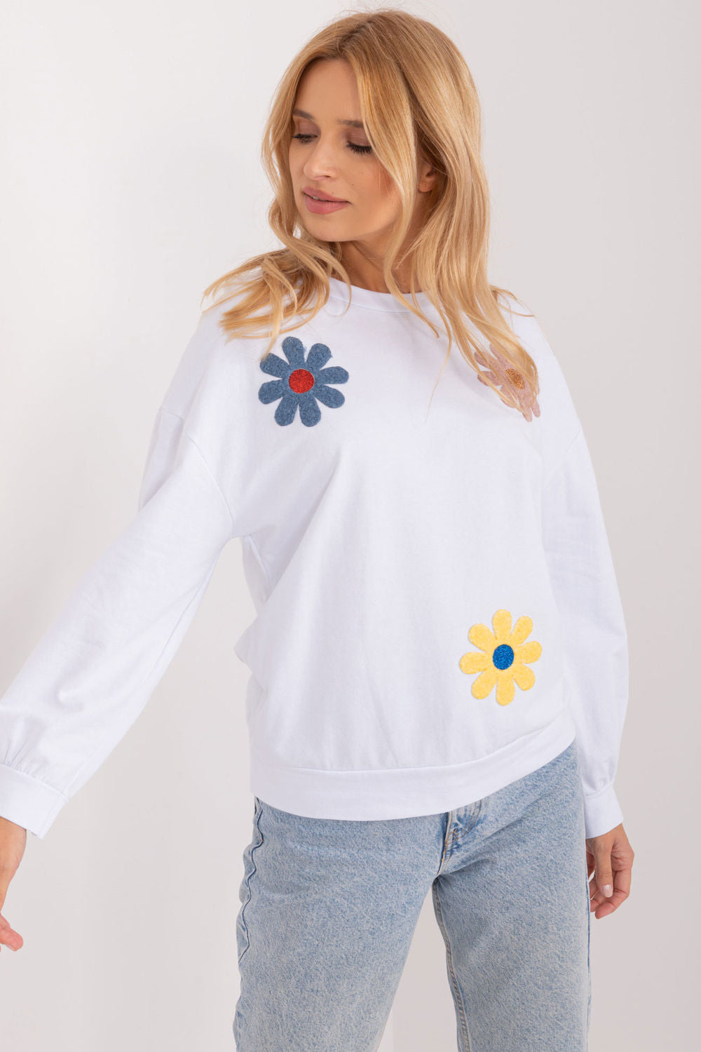 Italy Moda White Floral Long Sleeve Sweatshirt