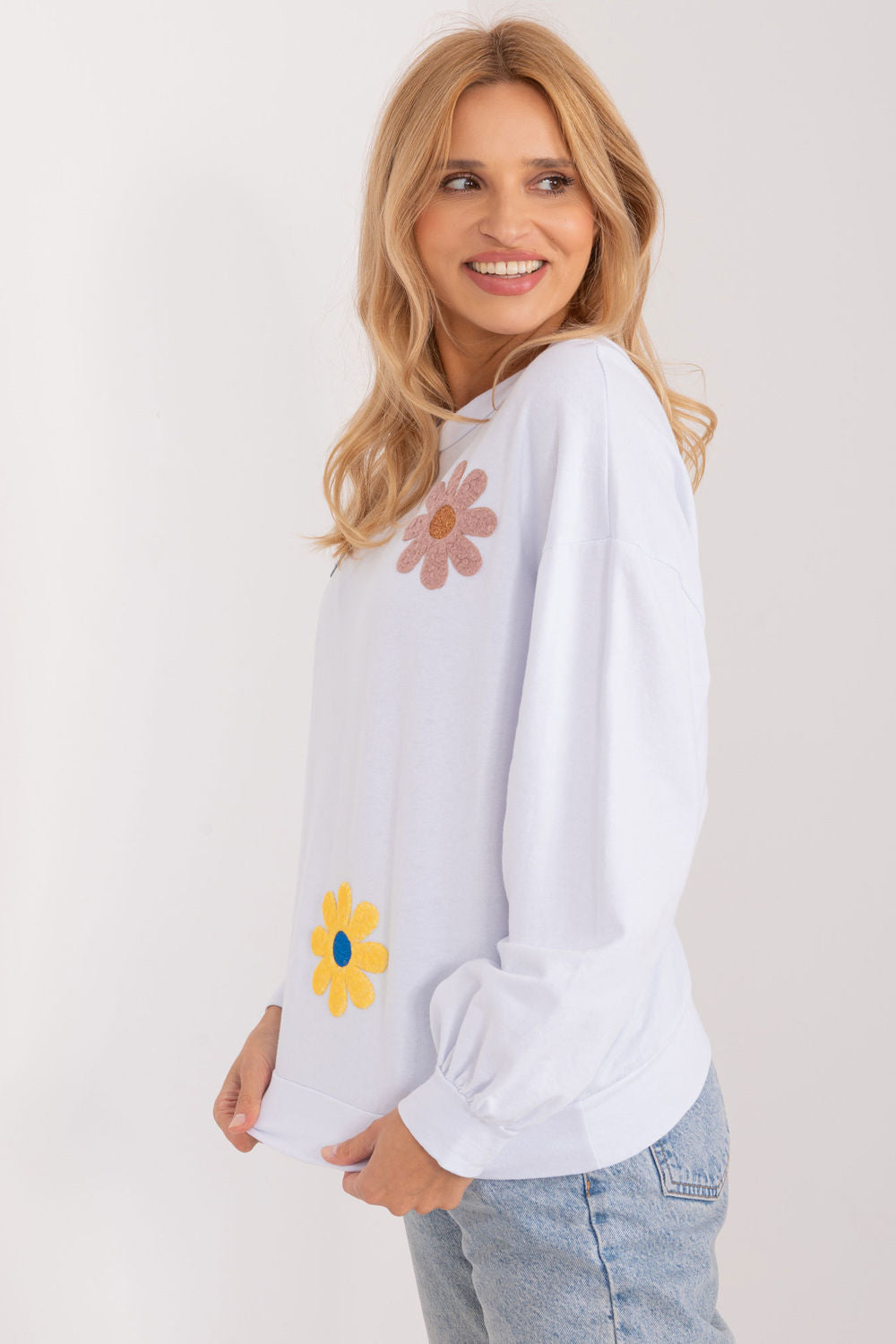 Italy Moda White Floral Long Sleeve Sweatshirt - view 2