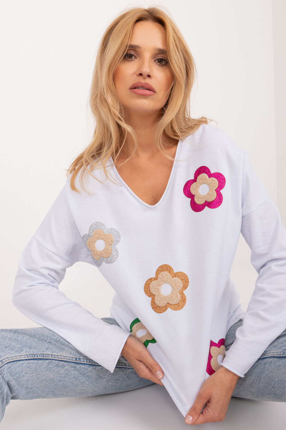 Italy Moda White Floral Long Sleeve Blouse - view 2