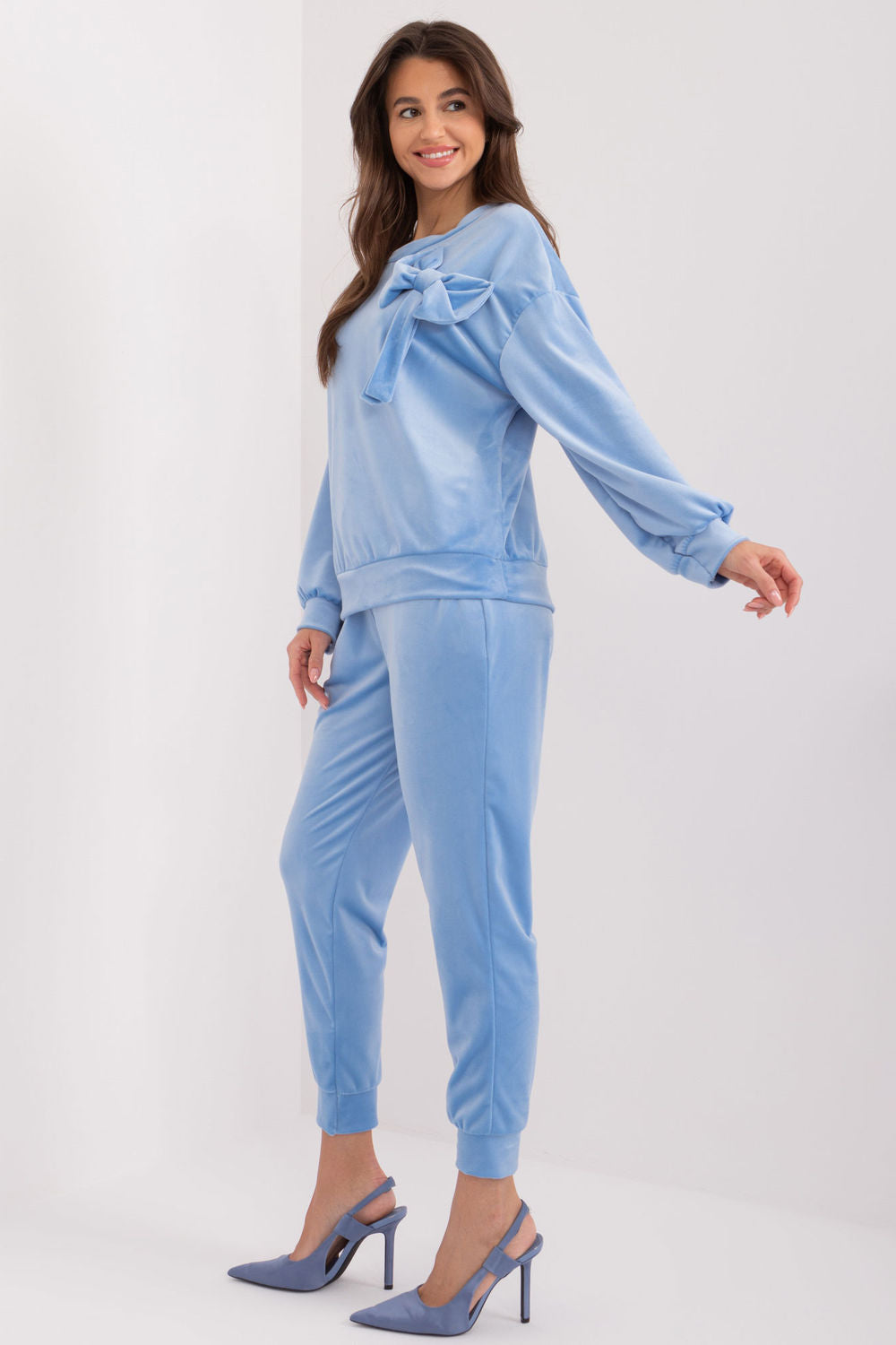 Italy Moda Light Blue Velvet High Waisted Co-Ord Set - view 2