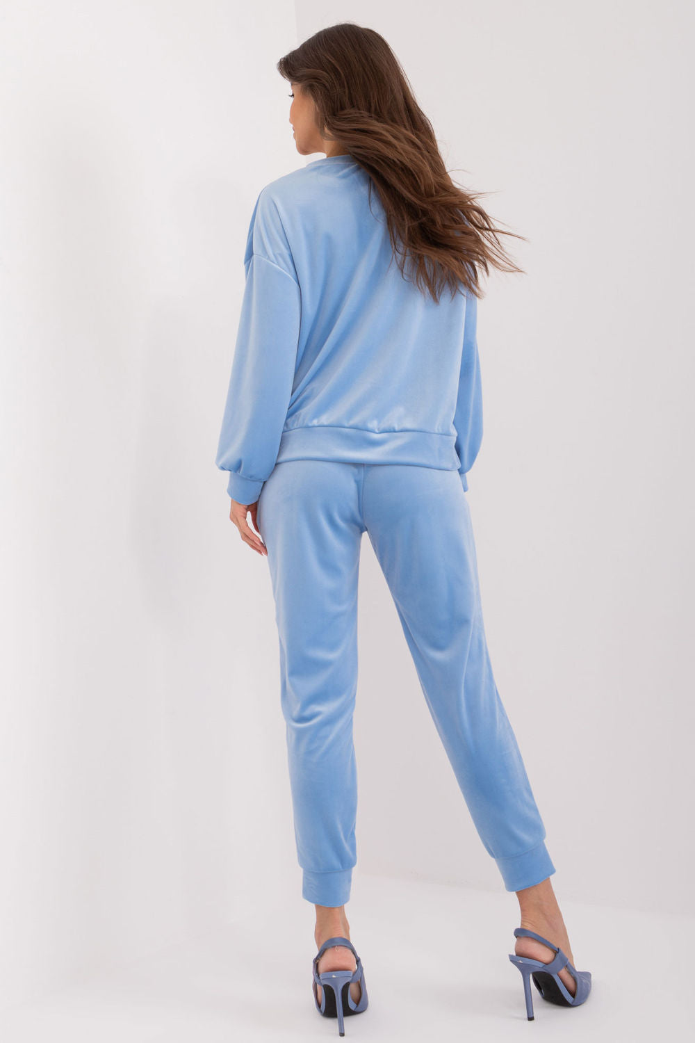 Italy Moda Light Blue Velvet High Waisted Co-Ord Set - view 3
