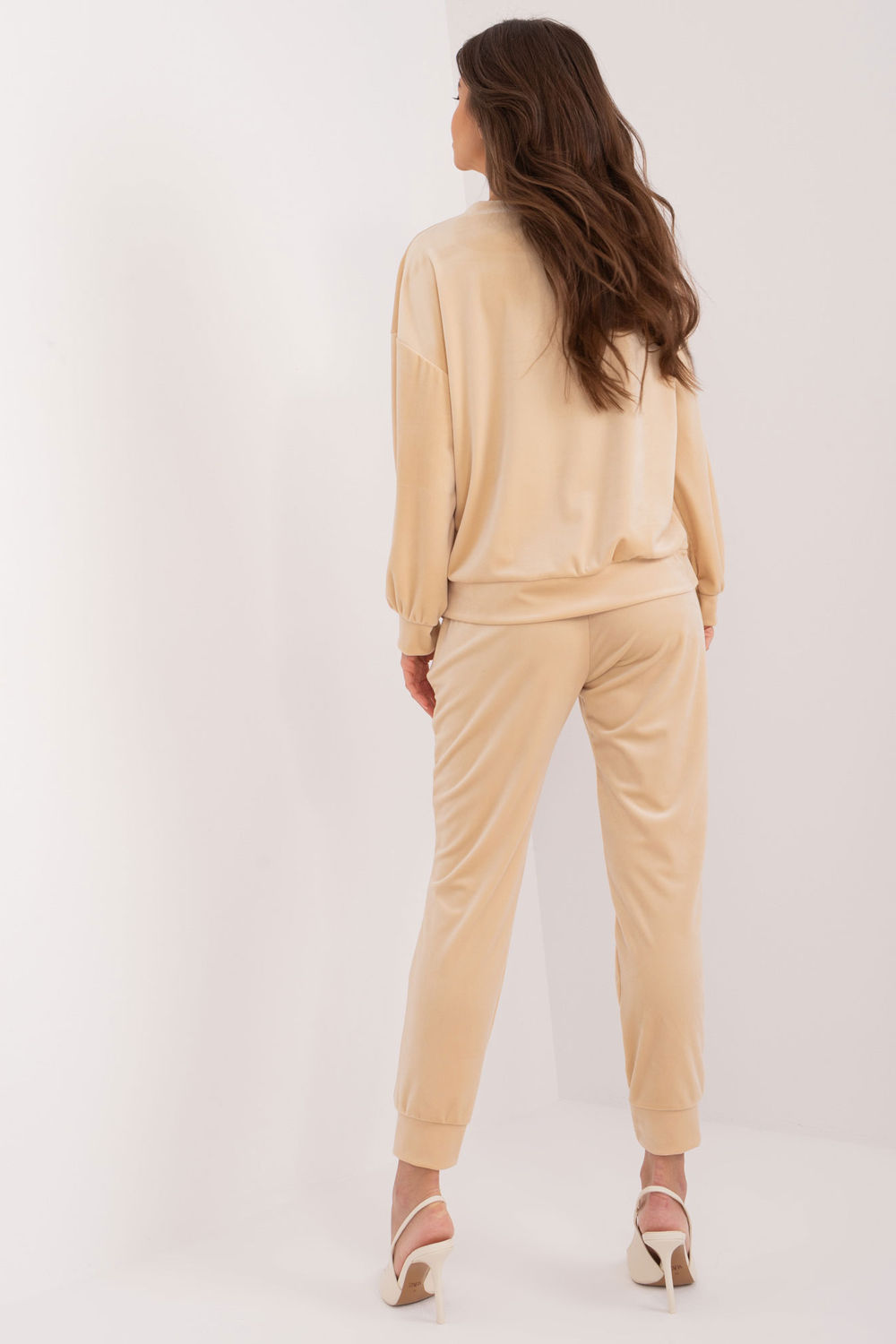 Italy Moda Beige Velvet High Waisted Co-Ord Set - view 3