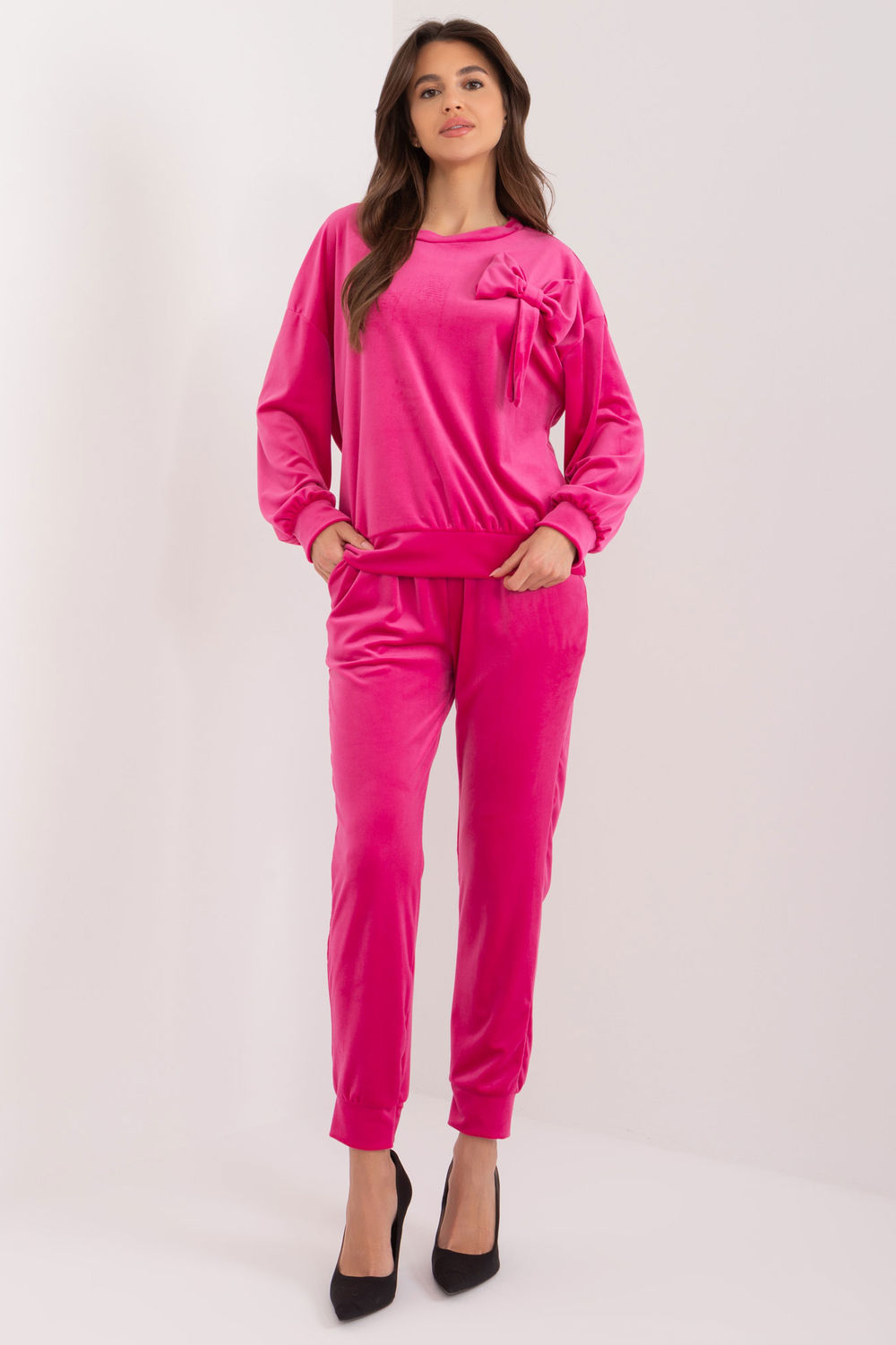 Italy Moda Fuchsia Velvet High Waisted Co-Ord Set